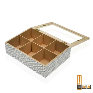 caja té madera rayitas blancas&negras