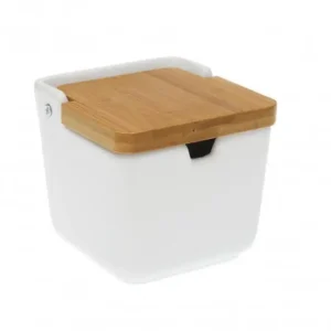 Azucarero ceramica blanco joe tapa bambú