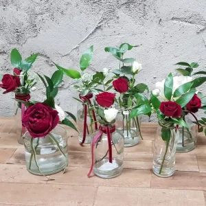 Jarroncitos Cristal + Rosas Blanca Y Rojas