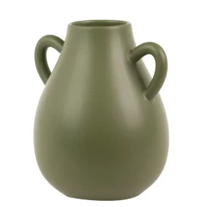 Florero ceramica asas verdes mate 20x17x22 cm.