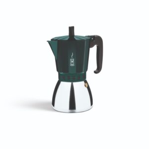 Cafetera italiana BRA Deluxe Induction verde compatible con cocinas de inducción, disponible en 3, 6 y 9 tazas.