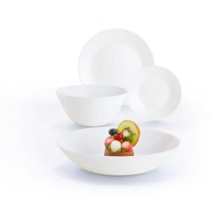 Vajilla Luminarc Zelie Blanca de 19 piezas fabricada en vidrio opal templado, ideal para 6 personas y apta para microondas y lavavajillas.